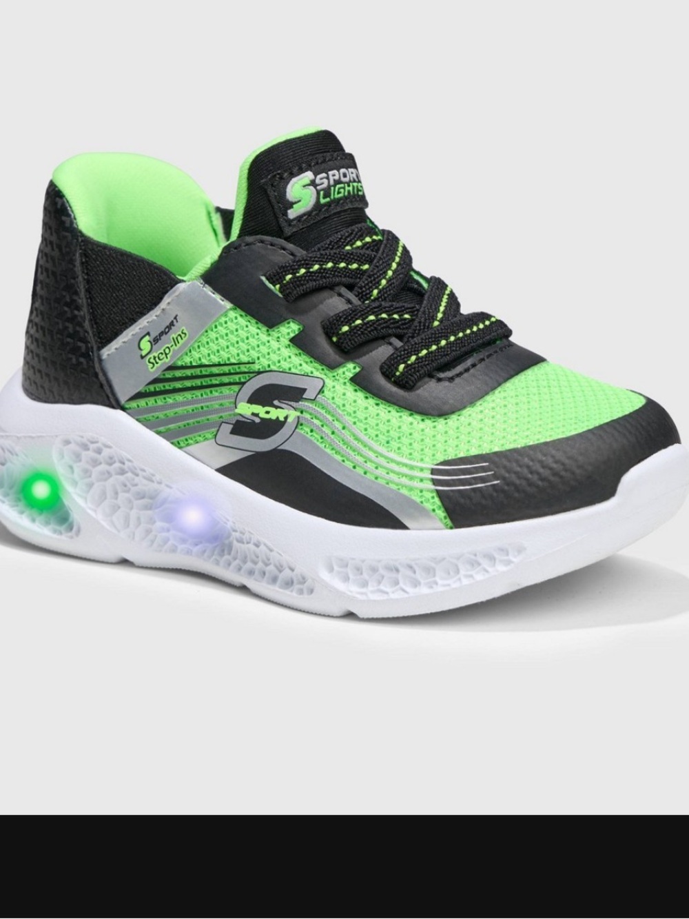 Skechers Kids Neon Green, Black & Silver Athletic Sneakers size 11